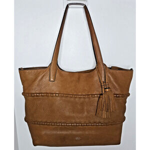 Vince Camuto Hobo Shoulder Bag Pebbled Leather Purse Tassels in Cognac Brown Lg